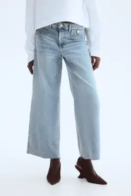 Wide High Waist Ankle Jeans - Bleu denim clair — photo 1