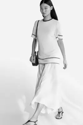 Robe à effet superposé - Crème/noir — photo 3