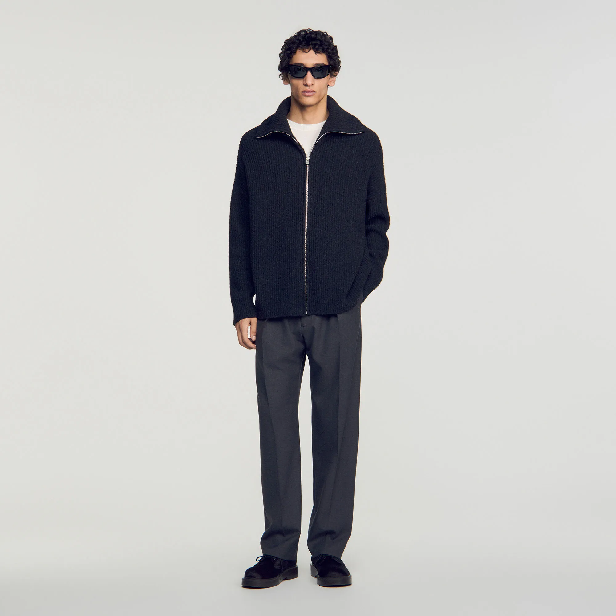 Cardigan à zip en laine texturée