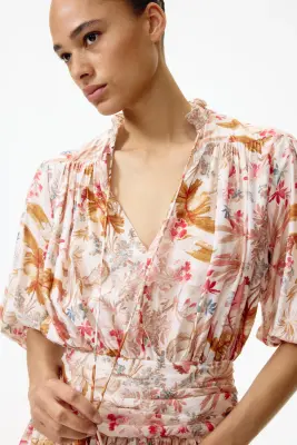 Robe tunique à effet drapé - Rose pêche/fleuri — photo 2