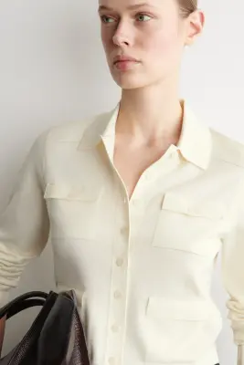 CARDIGAN EN MAILLE DE COTON À DÉTAILS POCHES - ÉCRU — photo 2