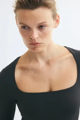Top en jersey avec encolure carrée - Gris foncé — photo 1