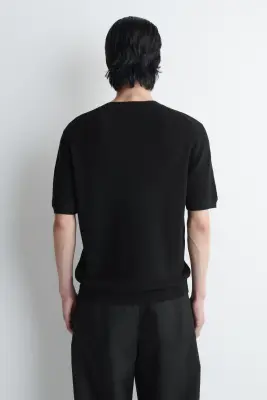 T-SHIRT HENLEY À COL OUVERT - NOIR — photo 4
