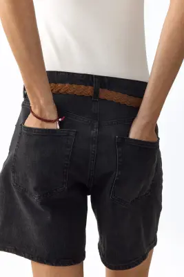 Short taille haute en denim - Gris foncé — photo 2