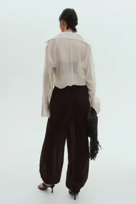 Pantalon à cordon avec jambes ballon - Marron foncé — photo 3
