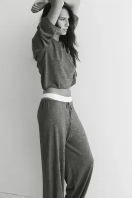 Pantalon jogger à jambes ballon en laine mélangée - Gris foncé chiné — photo 3