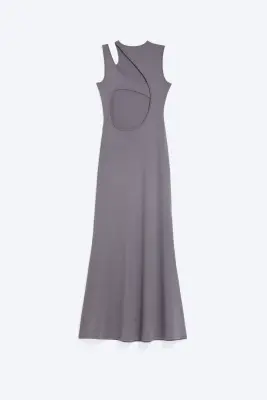 Robe longue à découpes - Gris violet poudré — photo 5