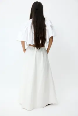 Jupe maxi en popeline de coton - Blanc — photo 3