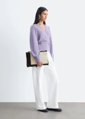 Gilet cache-cœur en laine mérinos - Lilas — photo 3