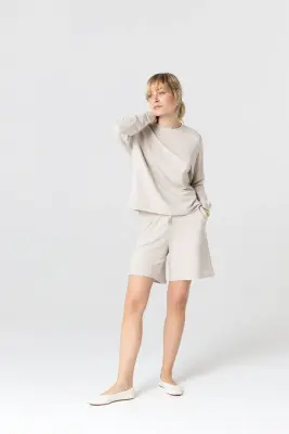 Sweat Beige Col Rond Manches Longues en Viscose / Elasthanne — photo 3