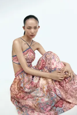 Robe découpée avec dos nu - Orange clair/motif cachemire — photo 2