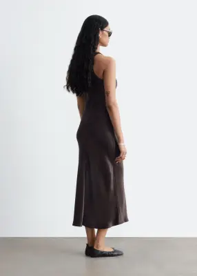 Robe midi en satin sans manches - Marron foncé — photo 5