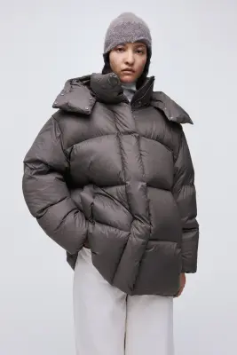 Hooded down puffer jacket - Grège foncé — photo 2