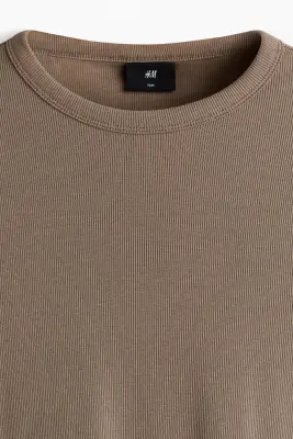 T-shirt à manches longues Slim Fit en coton - Taupe foncé — photo 5