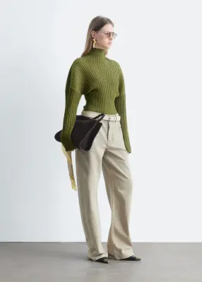Pull côtelé à col montant - Vert — photo 4