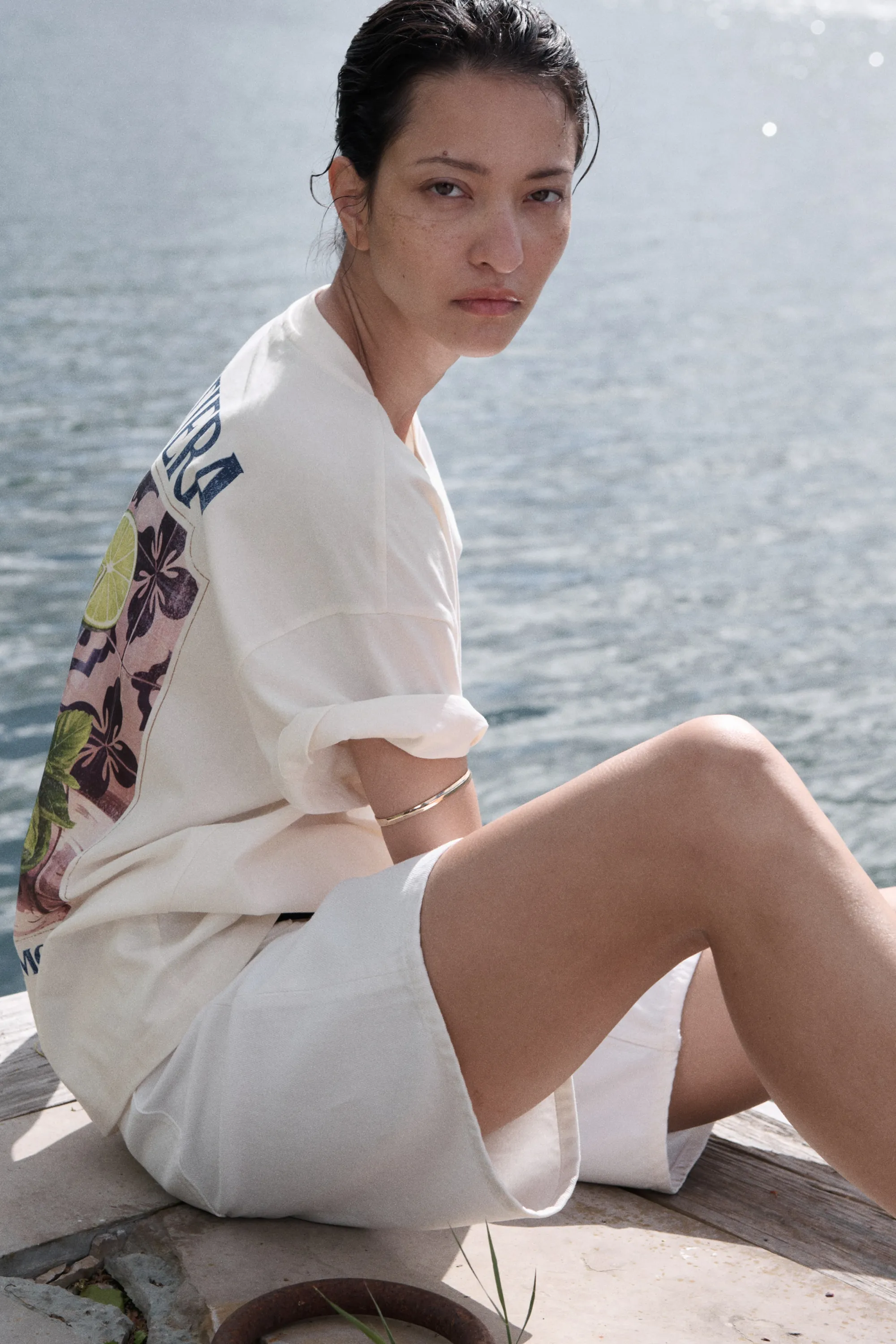 T-shirt oversize imprimé - Crème/Costiera
