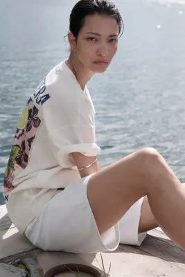 T-shirt oversize imprimé - Crème/Costiera — photo 1