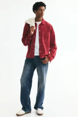Chemise Relaxed Fit en velours côtelé - Rouge/East Isles Club — photo 2