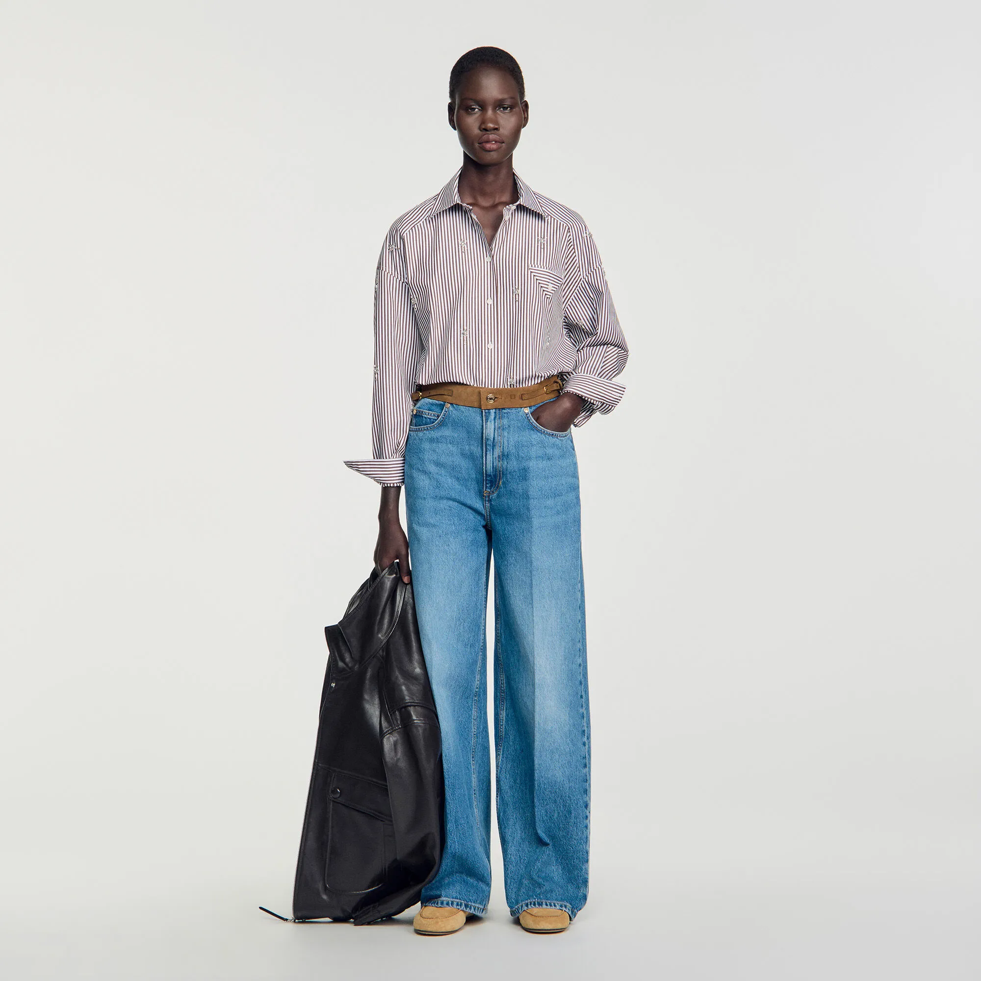 Chemise oversize à rayures strassée
