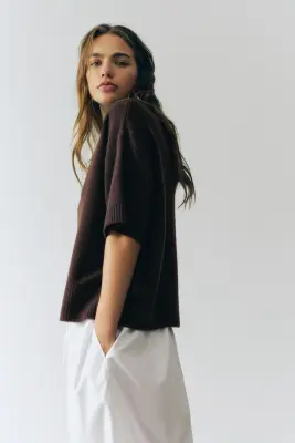 T-shirt en maille - Marron foncé — photo 4