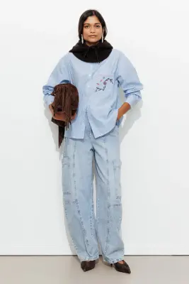 Chemise rayée brodée Femme — photo 3