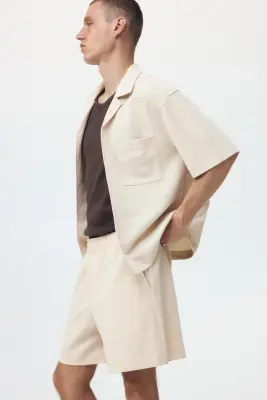 Short Relaxed Fit en interlock - Beige clair — photo 4
