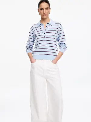 Polo en maille - Bleu clair/Rouge foncé/Blanc — photo 3