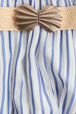 Robe dos nu avec ceinture - Bleu/rayé — photo 4