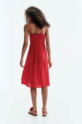 Robe smockée à bretelles fines - Rouge — photo 3