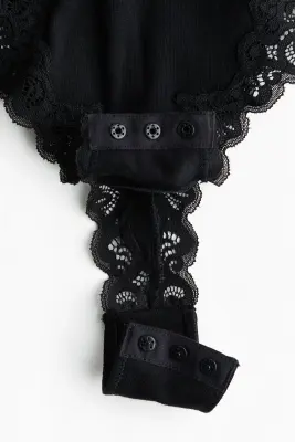Body en coton avec dentelle - Noir — photo 4