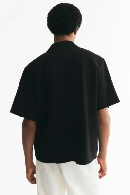 Chemise Relaxed Fit avec col cubain - Noir — photo 3