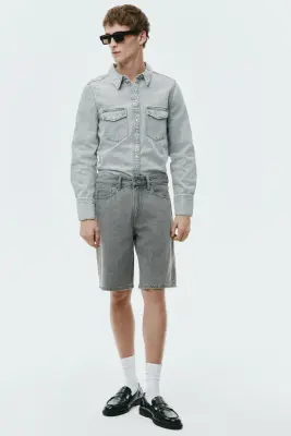 Short Relaxed Fit en denim - Gris denim — photo 1