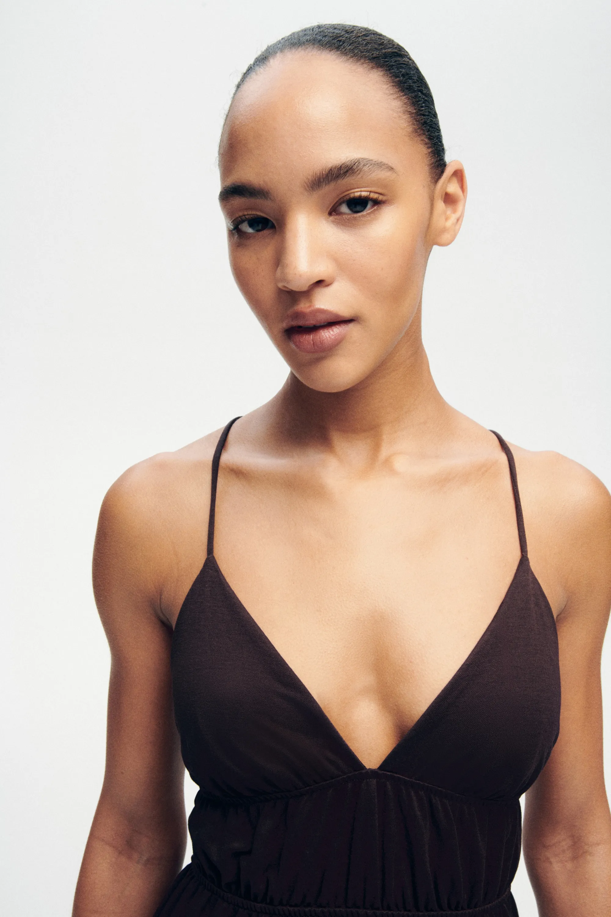Robe à étages à nouer dans le dos - Marron foncé