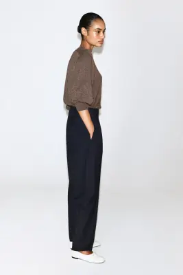 PANTALON BARREL À CEINTURE DE SMOKING - BLEU MARINE — photo 4