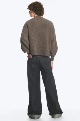 Pull en laine mélangée à col rond et coupe décontractée - Taupe foncé — photo 2