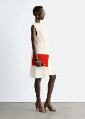 Robe courte froncée en soie - Blanc — photo 3
