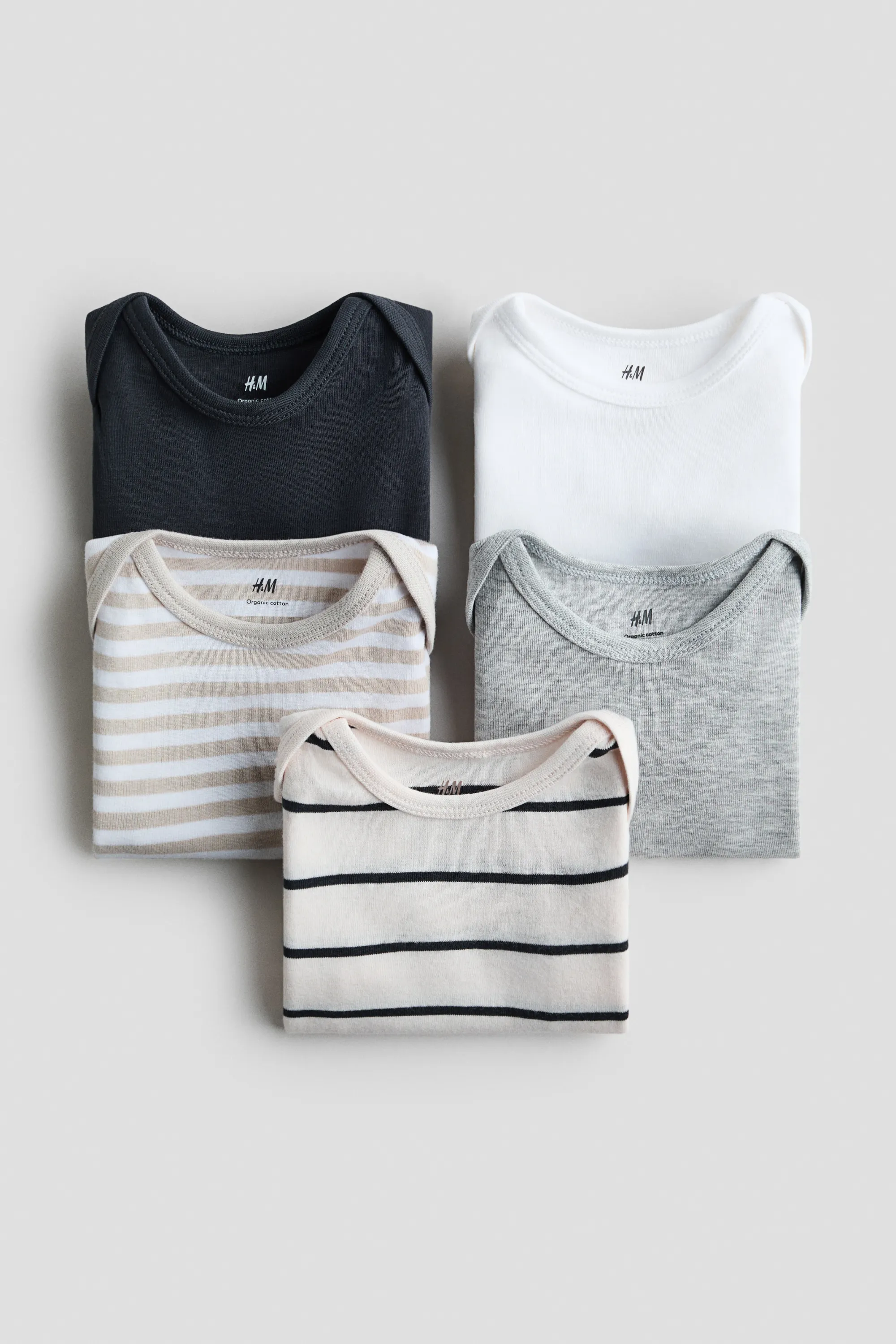 Lot de 5 bodies en coton - Gris/rayé