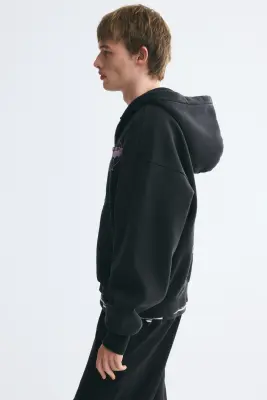 Veste imprimée Oversized Fit avec capuche et zip - Gris anthracite/Black Sabbath — photo 4