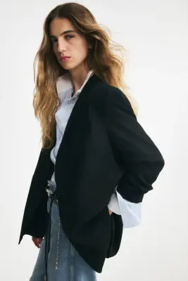 Blazer à manches froncées - Noir — photo 4