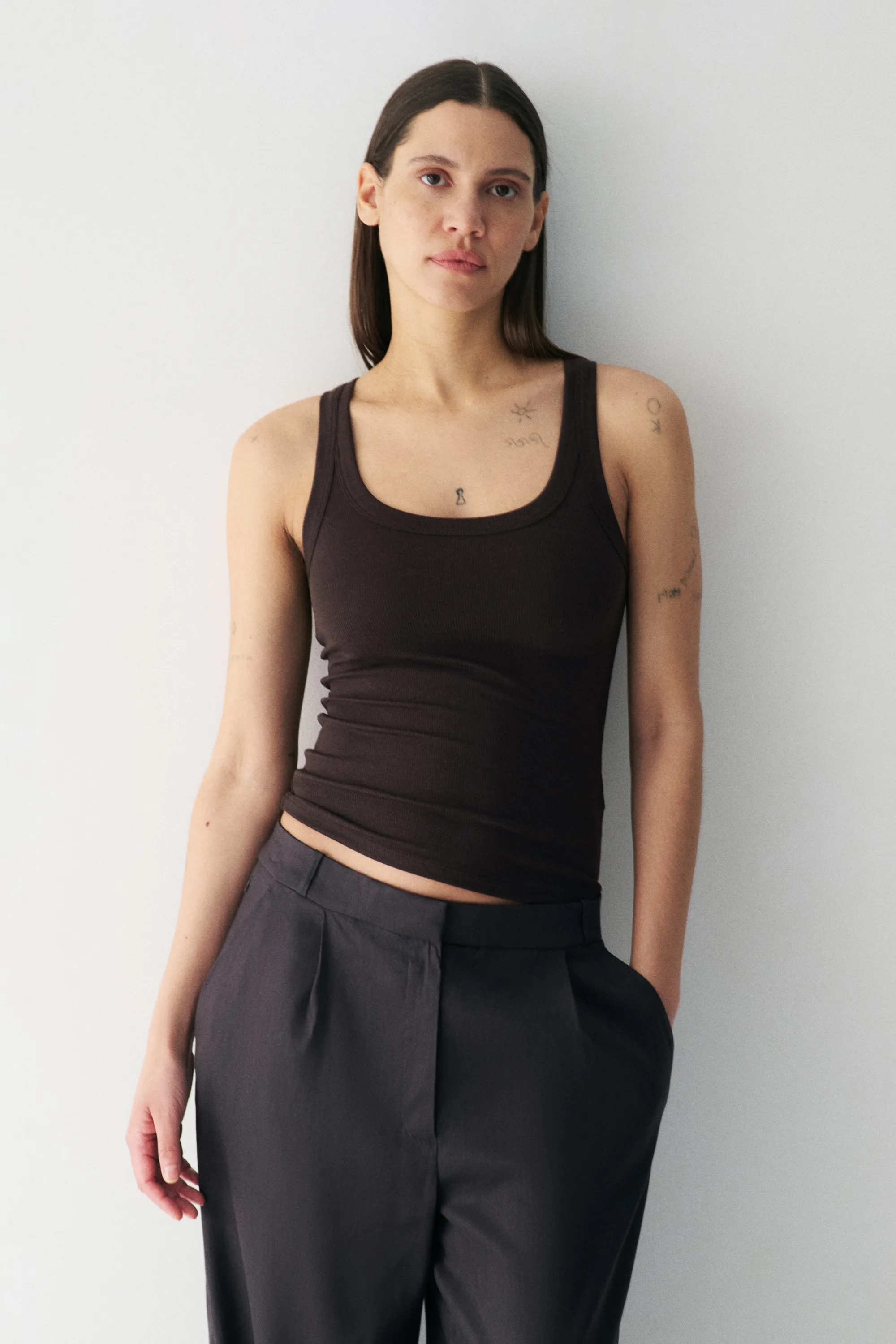 Débardeur côtelé Cooling Slim Fit - Marron foncé
