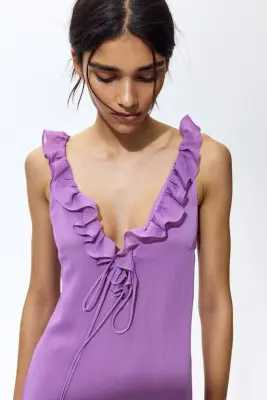 Robe volantée à effet froissé - Violet — photo 1