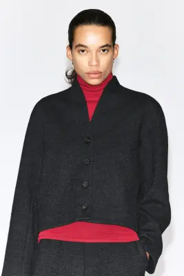 CARDIGAN À COL CHÂLE EN LAINE MÉLANGÉE BOUILLIE - GRIS ANTHRACITE CHINÉ — photo 3