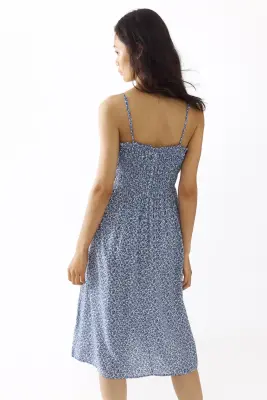 Robe smockée à bretelles fines - Bleu/fleuri — photo 1
