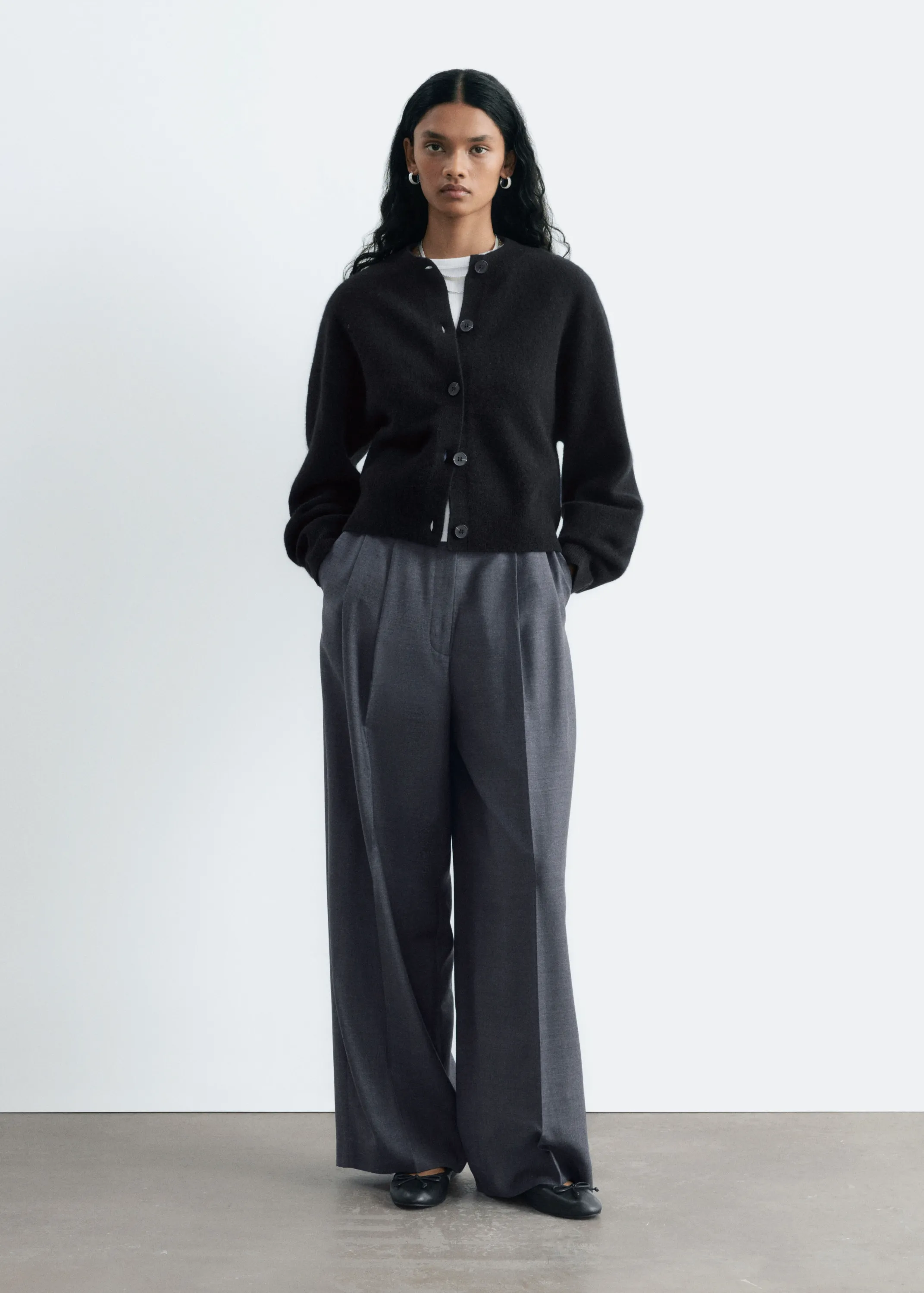 Cardigan en laine mérinos bouillie - Noir