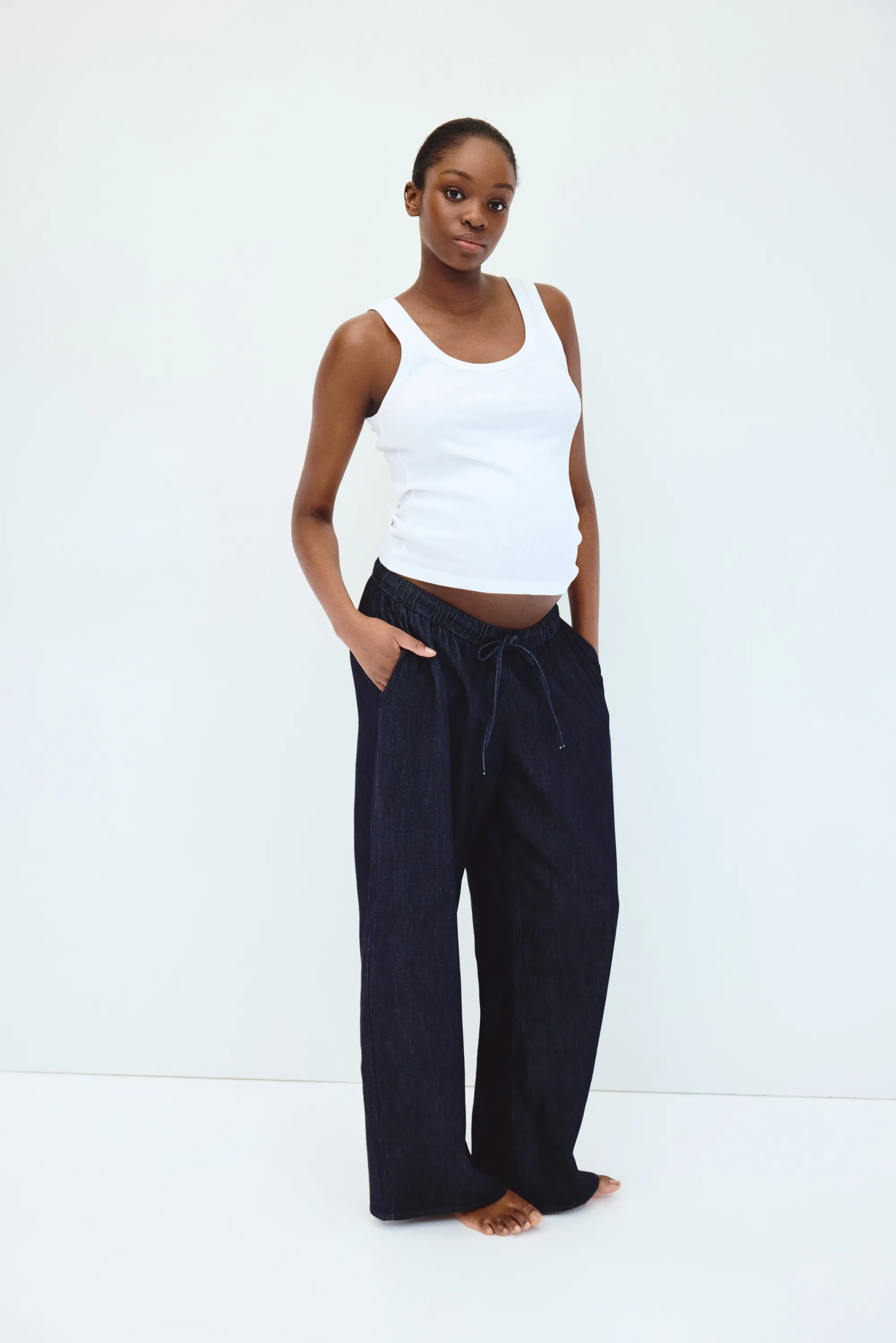 MAMA Pantalon en denim avec cordon de serrage - Bleu marine
