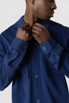 Veste Bleue Col Veste Manches Longues en Lyocel, Tencel / Coton Organique — photo 5