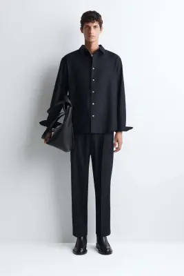 CHEMISE DÉCONTRACTÉE EN FLANELLE DE LAINE - BLEU MARINE — photo 1