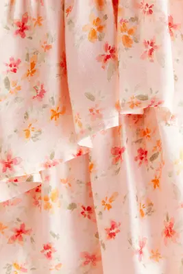 Robe trapèze volantée - Rose clair/fleuri — photo 4