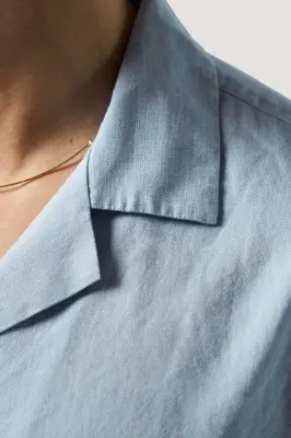 La chemise manches courtes coton lin - Bleu clair — photo 3