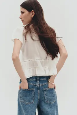 Blouse à manches bouffantes - Crème — photo 3